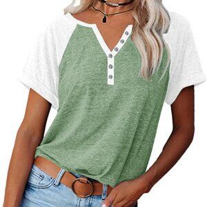 Brand New Women's V Neck Color Block Tunic T Shirts, Large, Z-light Green
